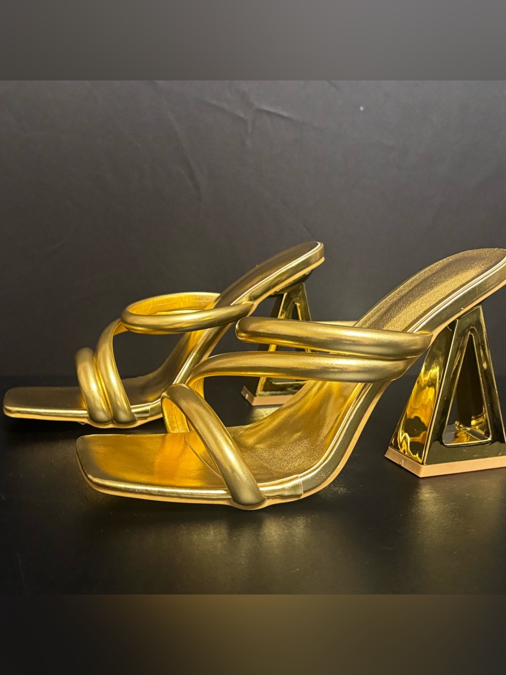 Metallic Gold Strappy Sculpted-Heel Sandals - Women